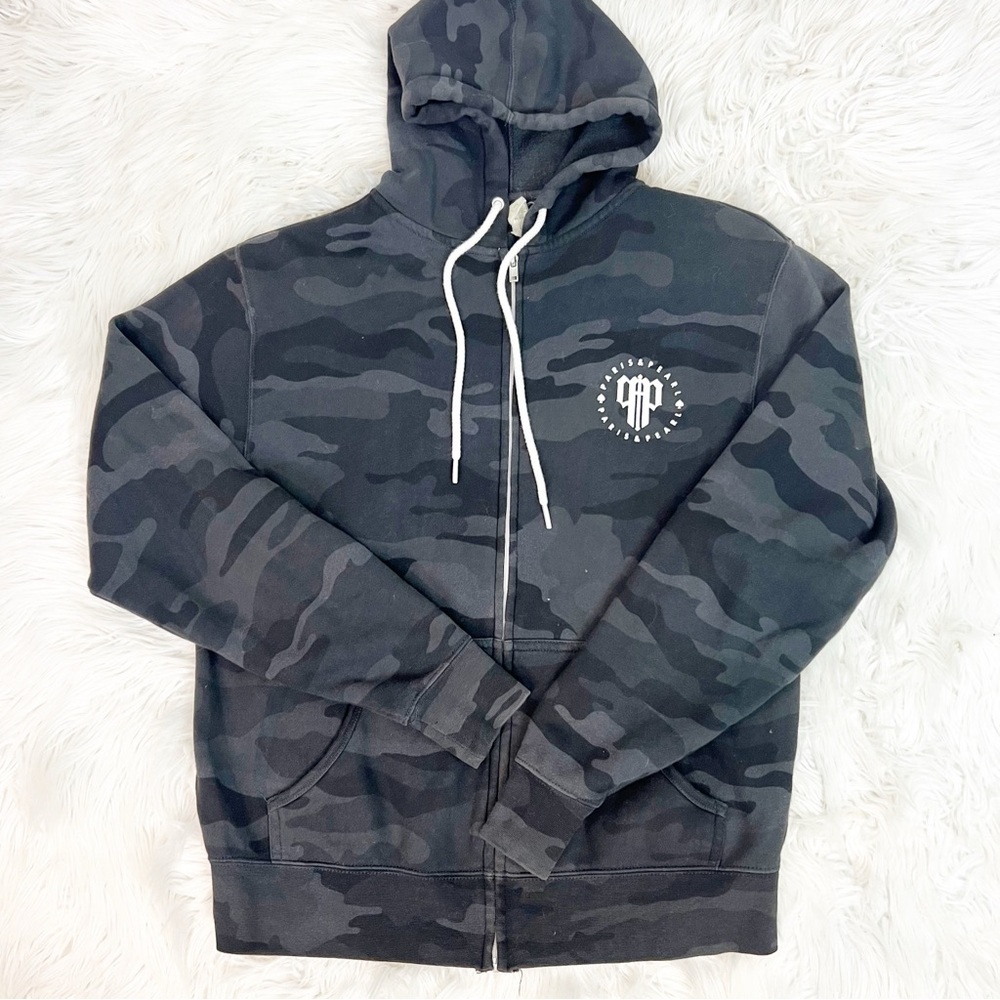 INDEPENDENT TRADING CO FULL ZIP BLACK CAMOUFLAGE HOODIE SWEATSHIRT SZ SMALL
